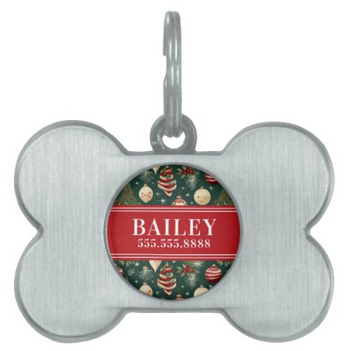 Christmas Red and Green Monogram Framed Pet Tag