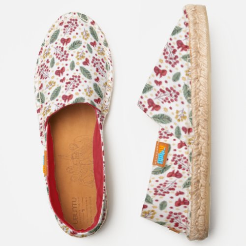 Christmas Red and Green Pattern On White Espadrilles