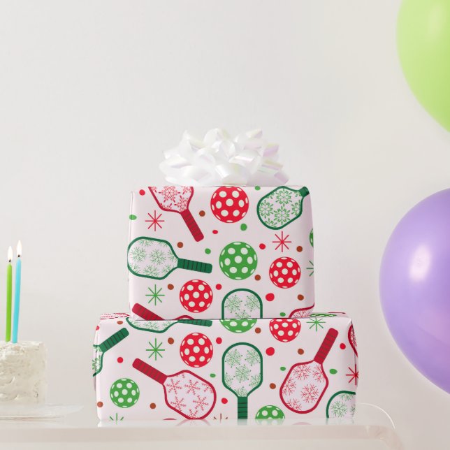 Christmas Red and Green Pickleball Paddles  Wrapping Paper (Party Gifts)