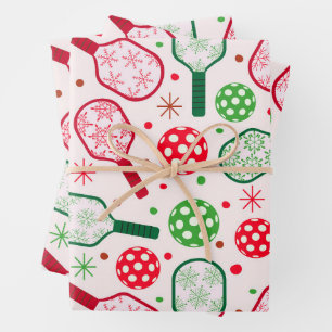 Christmas Red and Green Pickleball Paddles Wrapping Paper Sheets