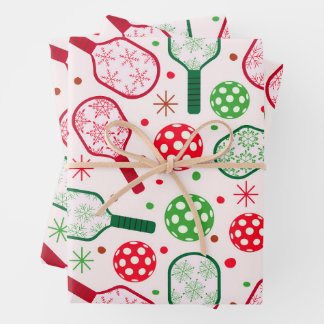 Christmas Red and Green Pickleball Paddles Wrapping Paper Sheets