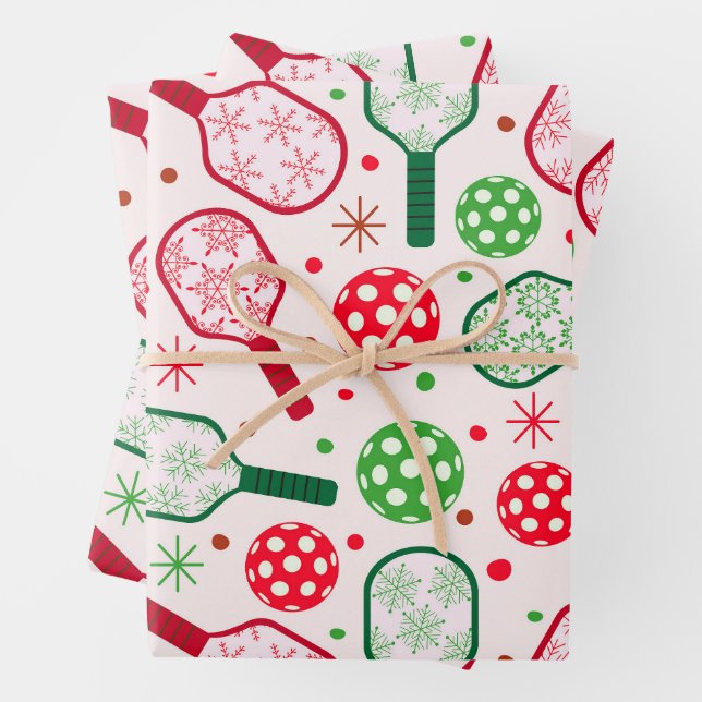 Christmas Red and Green Pickleball Paddles  Wrapping Paper Sheets (In situ)