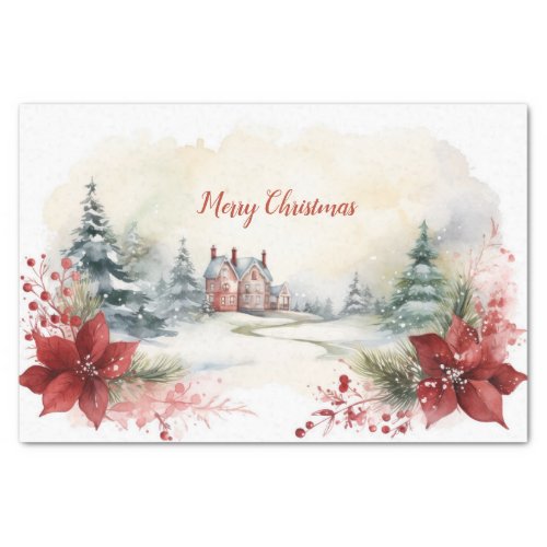 Christmas Red and Green Pine Trees Landscape Tissue Paper