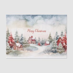 Christmas Red and Green Pine Trees Landscape Tissue Paper