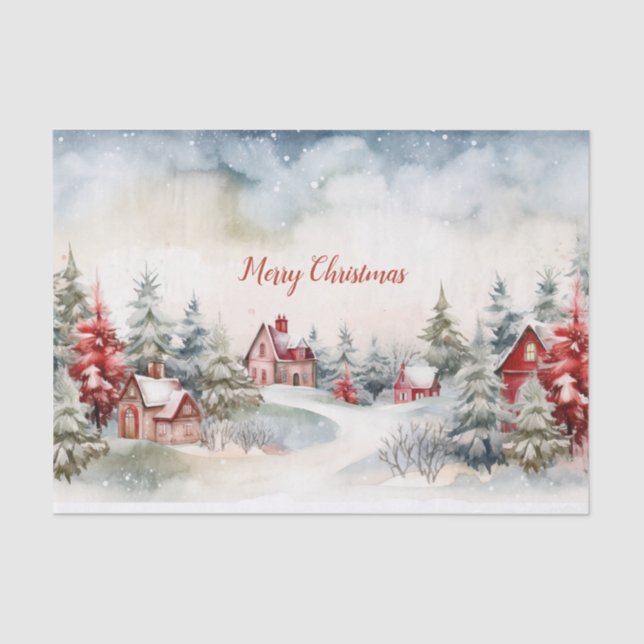 Christmas Red and Green Pine Trees Landscape Tissue Paper (Front)
