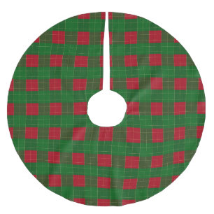 Christmas red and green plaid check grid pattern brushed polyester tree skirt