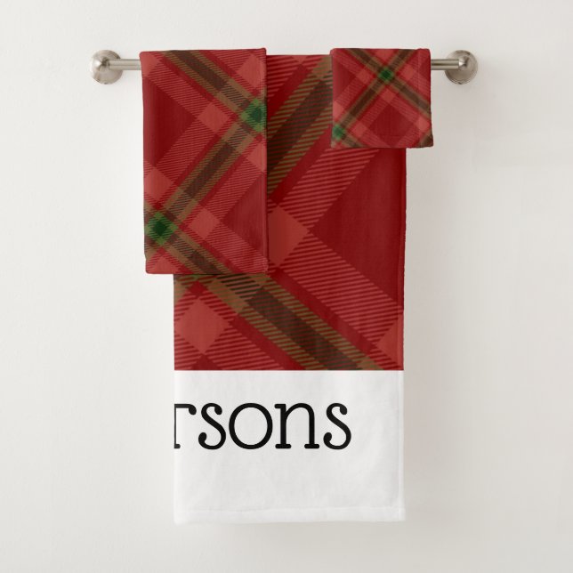 Christmas Red and Green Plaid Custom Bath Towel Set (Insitu)