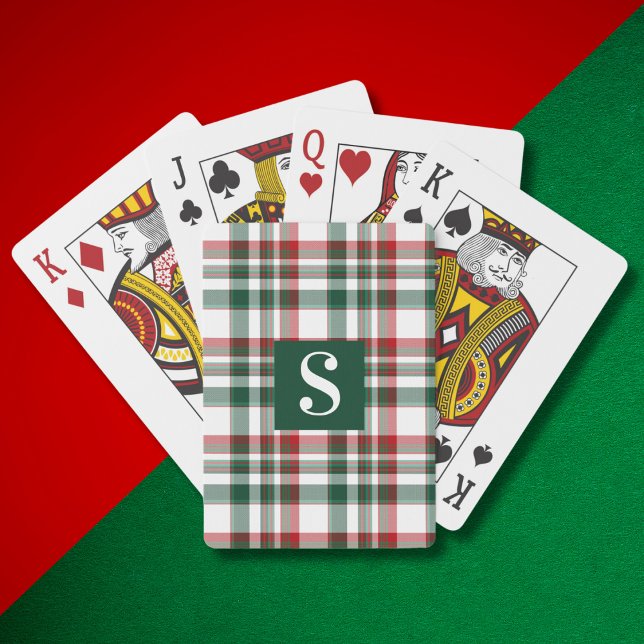 Christmas Red And Green Plaid Custom Monogram Poker Cards (Creator Uploaded)