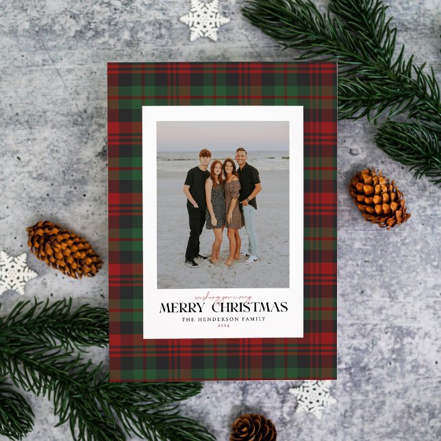 Christmas Red and Green Plaid Photo Flat Holiday Card (Creator Uploaded)