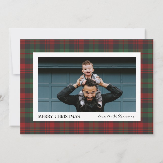 Christmas Red and Green Plaid Single Photo Holiday Card (Front)