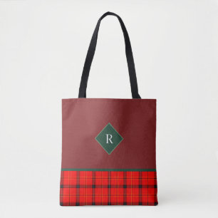 Christmas Red and Green Plaid Tartan Monogrammed Tote Bag