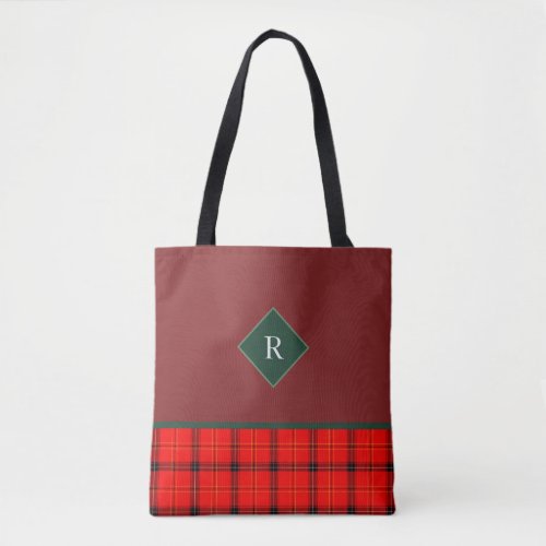 Christmas Red and Green Plaid Tartan Monogrammed Tote Bag