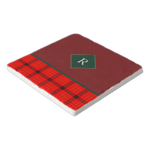 Christmas Red and Green Plaid Tartan Monogrammed Trivet