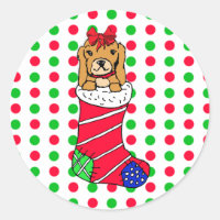 Christmas Red and Green Polka Dots stocking Classic Round Sticker