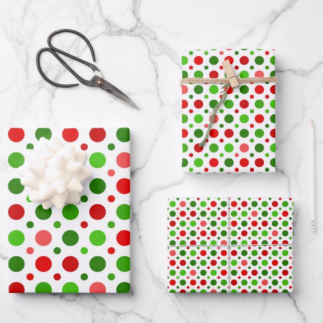 Christmas red and green polka dots wrapping paper. paper sheets (Front)