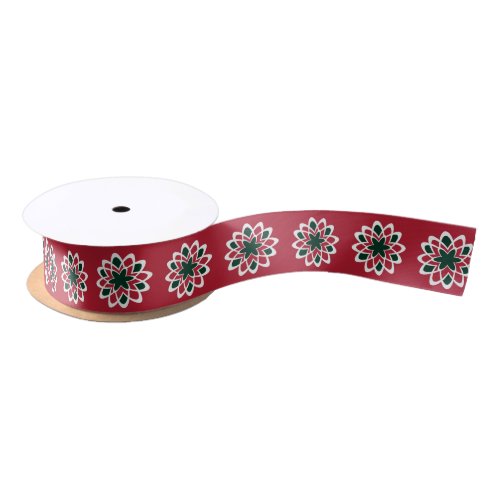 Christmas Red and Green Snowflake Pattern Satin Ribbon