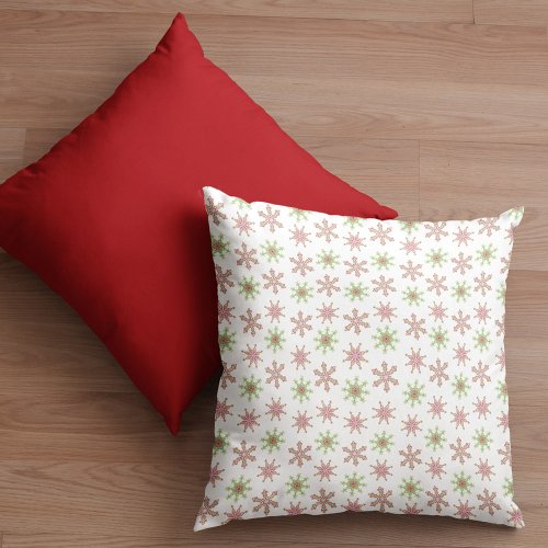 Christmas Red and Green Snowflake Throw Pillow