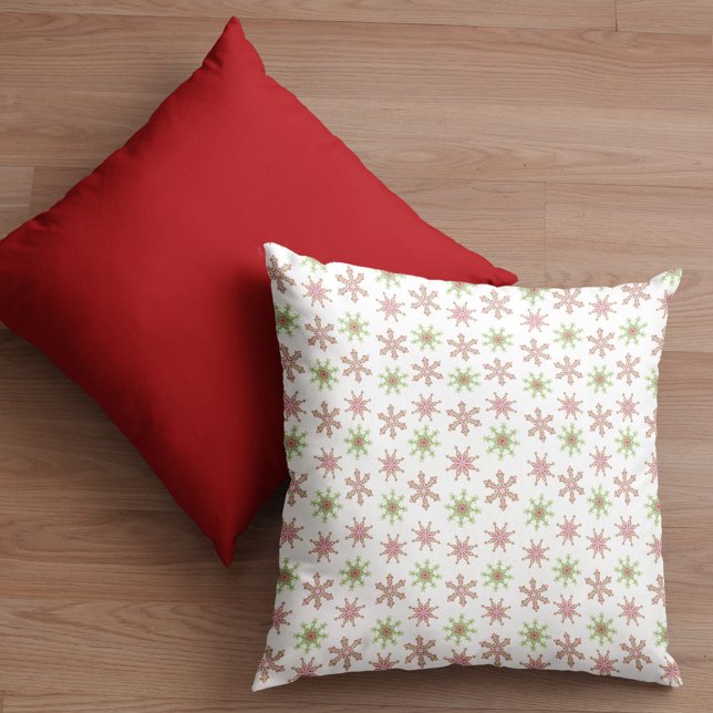 Christmas Red and Green Snowflake Throw Pillow (Christmas winter colorful red and green snowflake pattern throw pillow)