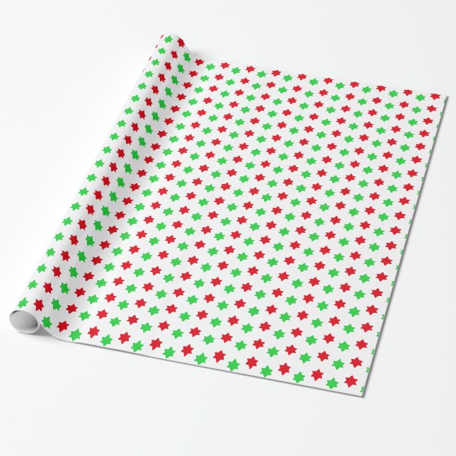 Christmas Red and Green Star Wrapping Paper (Unrolled)