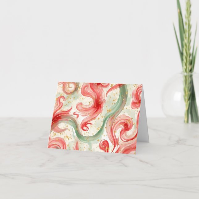 Christmas Red and Green swirls  Thank You Card (Front)