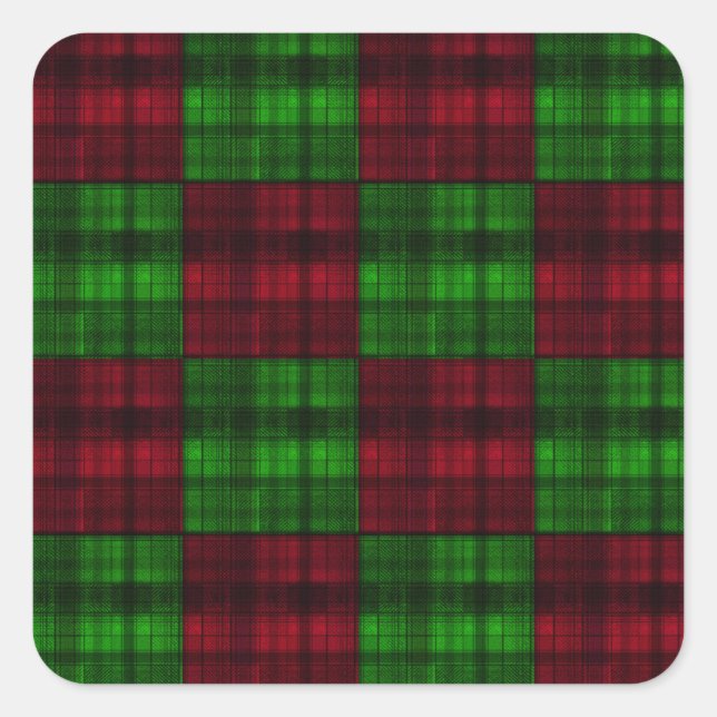 Christmas red and Green tartan. Square Sticker (Front)