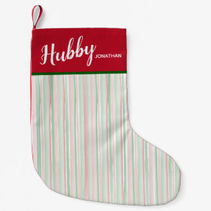 Christmas Red and Green Watercolor Stripes Hubby Small Christmas Stocking