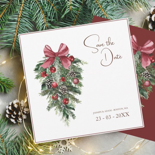 Christmas Red and Green Winter Festive Wedding Save The Date