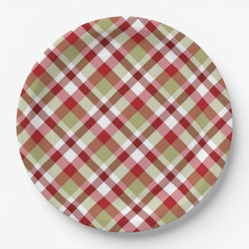 Christmas Red and Lime Green Plaid Paper Plates