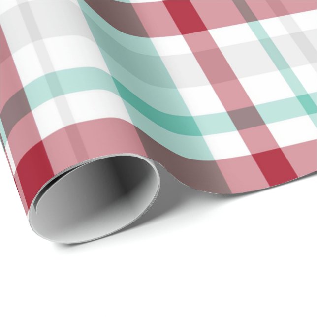 Christmas Red and Mint Green Checkered Plaid Wrapp Wrapping Paper (Roll Corner)