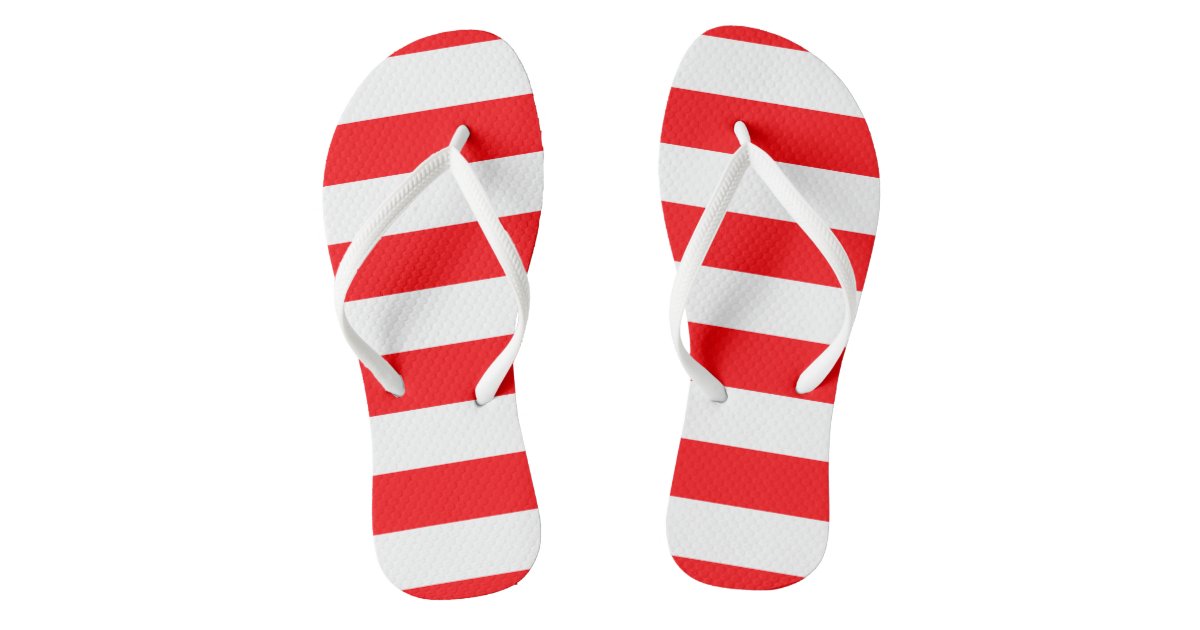 Christmas Red and White Cabana Stripes Flip Flops | Zazzle