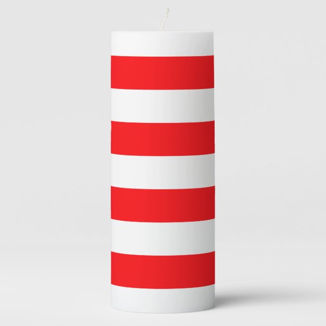 Christmas Red and White Cabana Stripes Pillar Candle (Front)