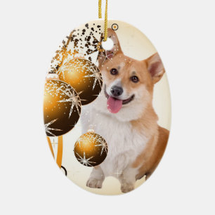 Christmas Red and White Corgi Ceramic Ornament