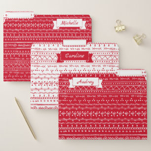 Christmas Red and White Elegant Custom Names File Folder