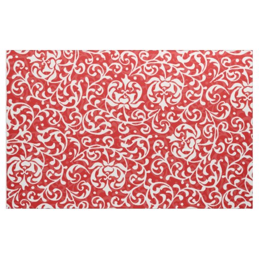 Christmas Red and White Floral Damask Fabric