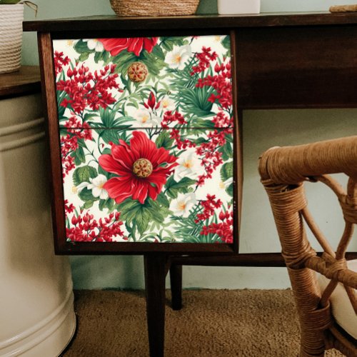 Christmas Red and White Flowers Decoupage Tissue Paper