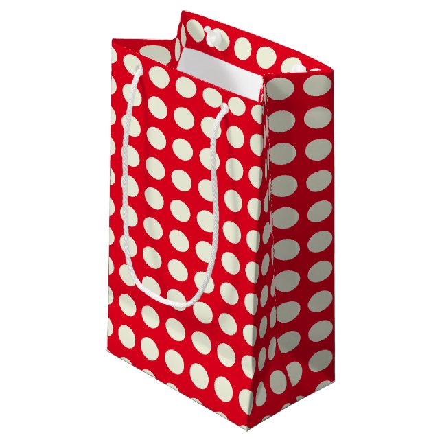 Christmas Red and White Geometric Dots Pattern Small Gift Bag (Front Angled)