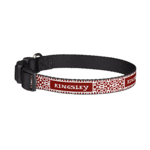 Christmas Red And White Geometric Pattern Name Dog Pet Collar