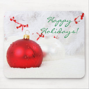 Christmas Red And White Happy Holidays II Mouse Pad
