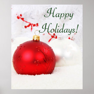 Christmas Red And White Happy Holidays V Poster