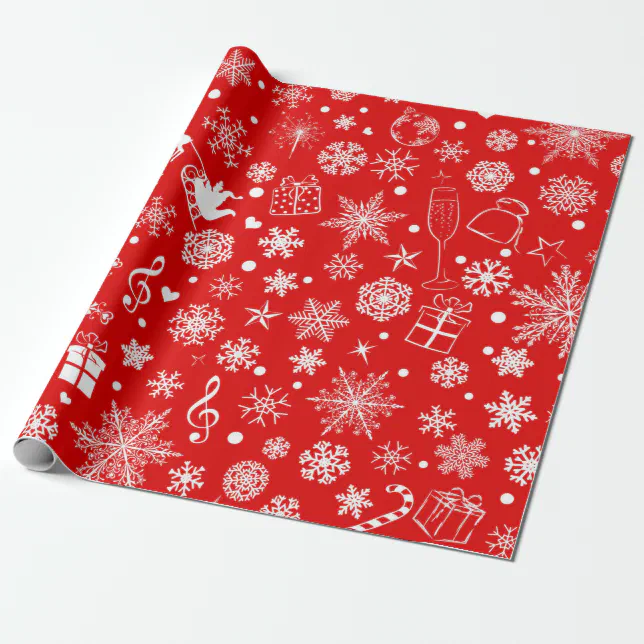 Christmas Red and White Holiday Theme Illustration Wrapping Paper | Zazzle