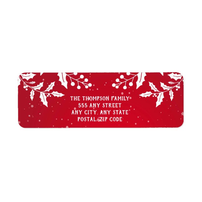 Christmas Red and White Holly Branches Festive Label (Front)