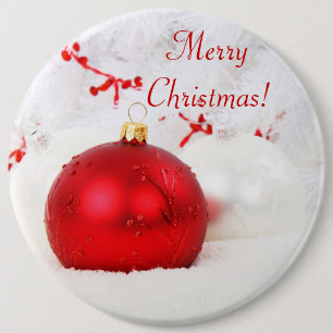 Christmas Red And White Merry Christmas Pinback Button