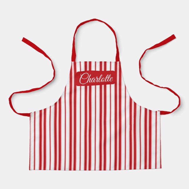 Christmas Red and White Stripe Apron (Front)