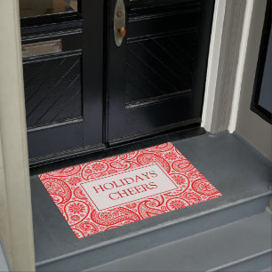 Christmas red and white vintage paisley pattern doormat