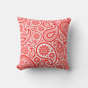 Christmas red and white vintage paisley pattern throw pillow