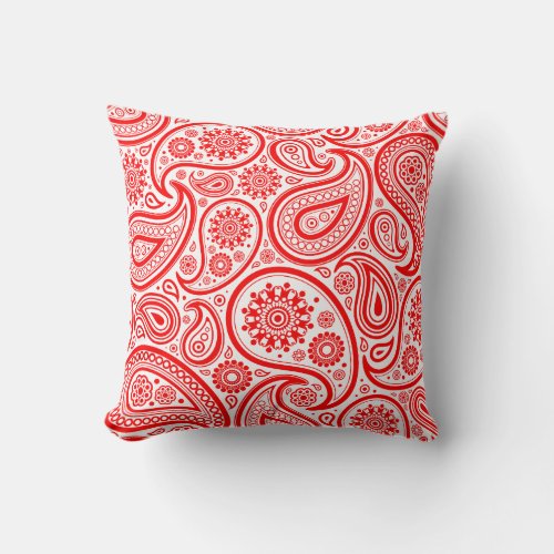 Christmas red and white vintage paisley pattern throw pillow