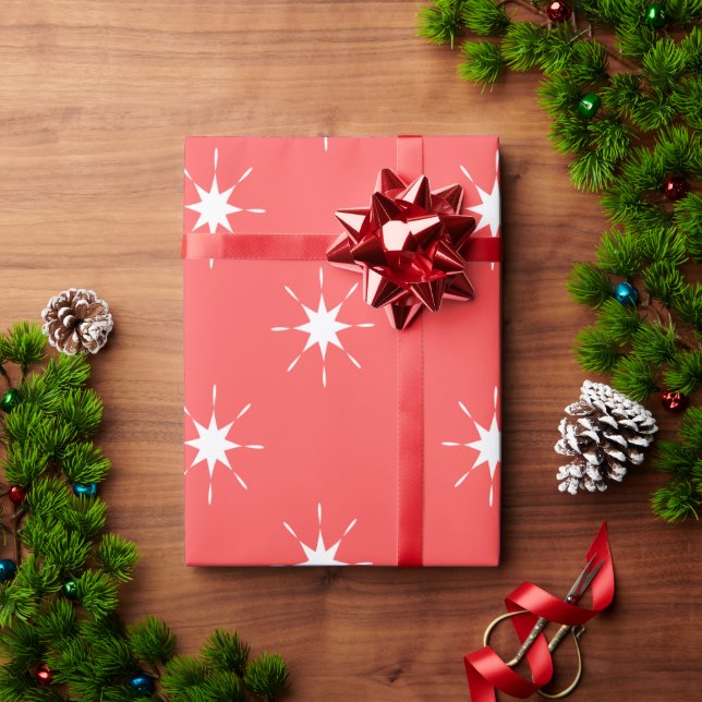 Christmas red and white with stars wrapping paper (Holiday Gift)
