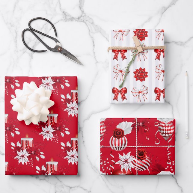 Christmas Red And White Wrapping Paper Sheets (Front)
