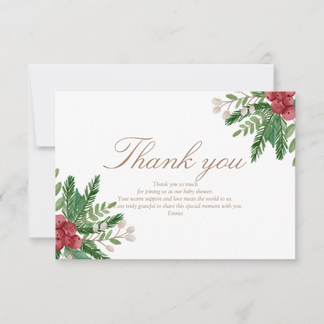 Christmas Red Baby Shower Thank You Card (Front)