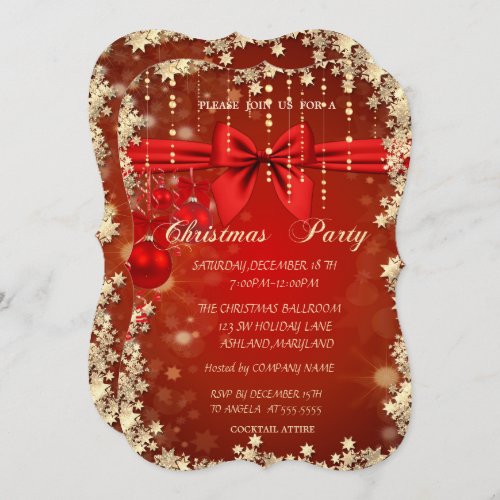 Christmas Red  BallsBow  Gold Corporated Party Invitation